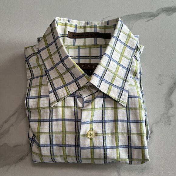 Robert Talbott Carmel Mens Plaid Blue & Green Button Front Shirt M Cotton EUC - Picture 13 of 13